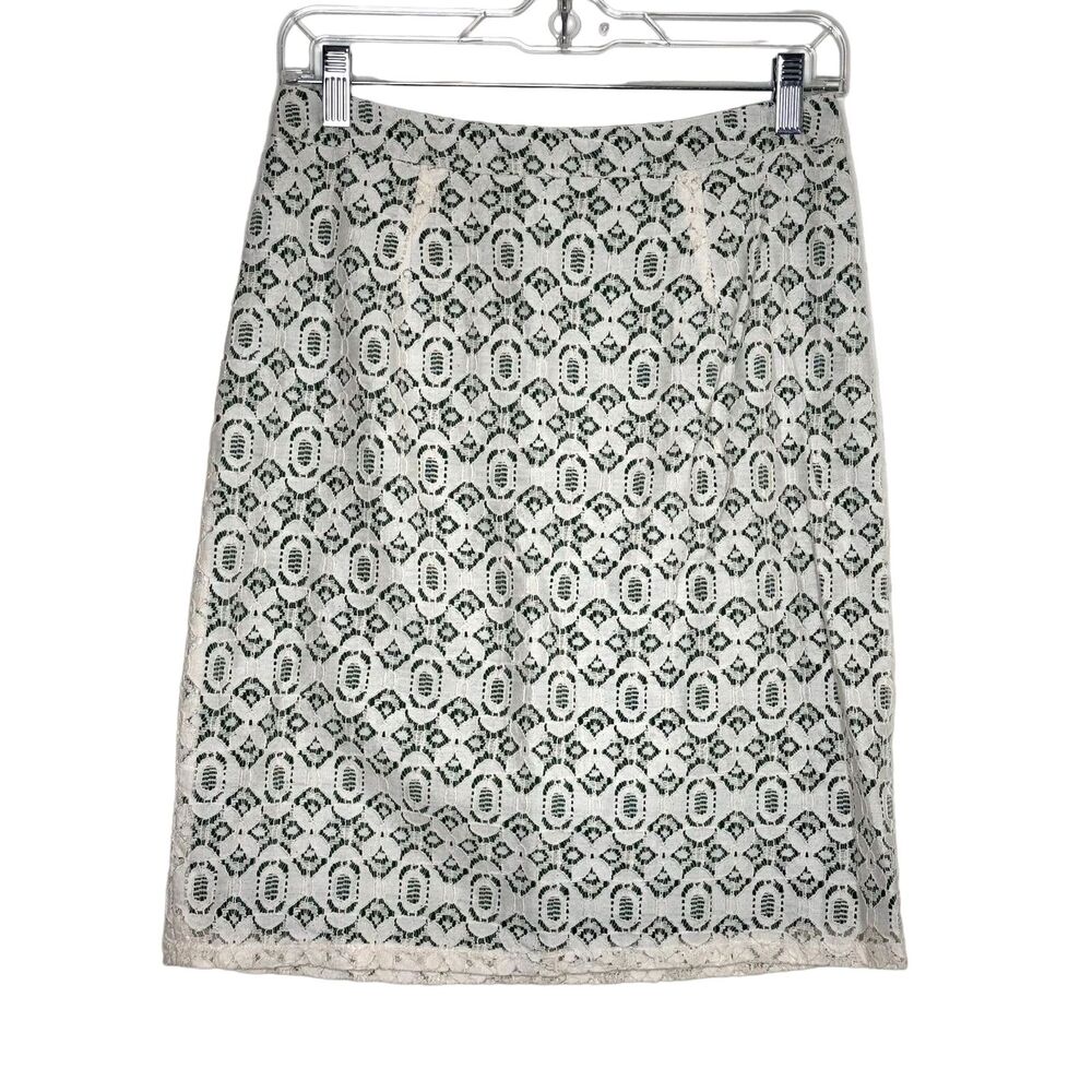 Edme & Esyllte Anthropologie Lace Pencil Skirt Cream 6